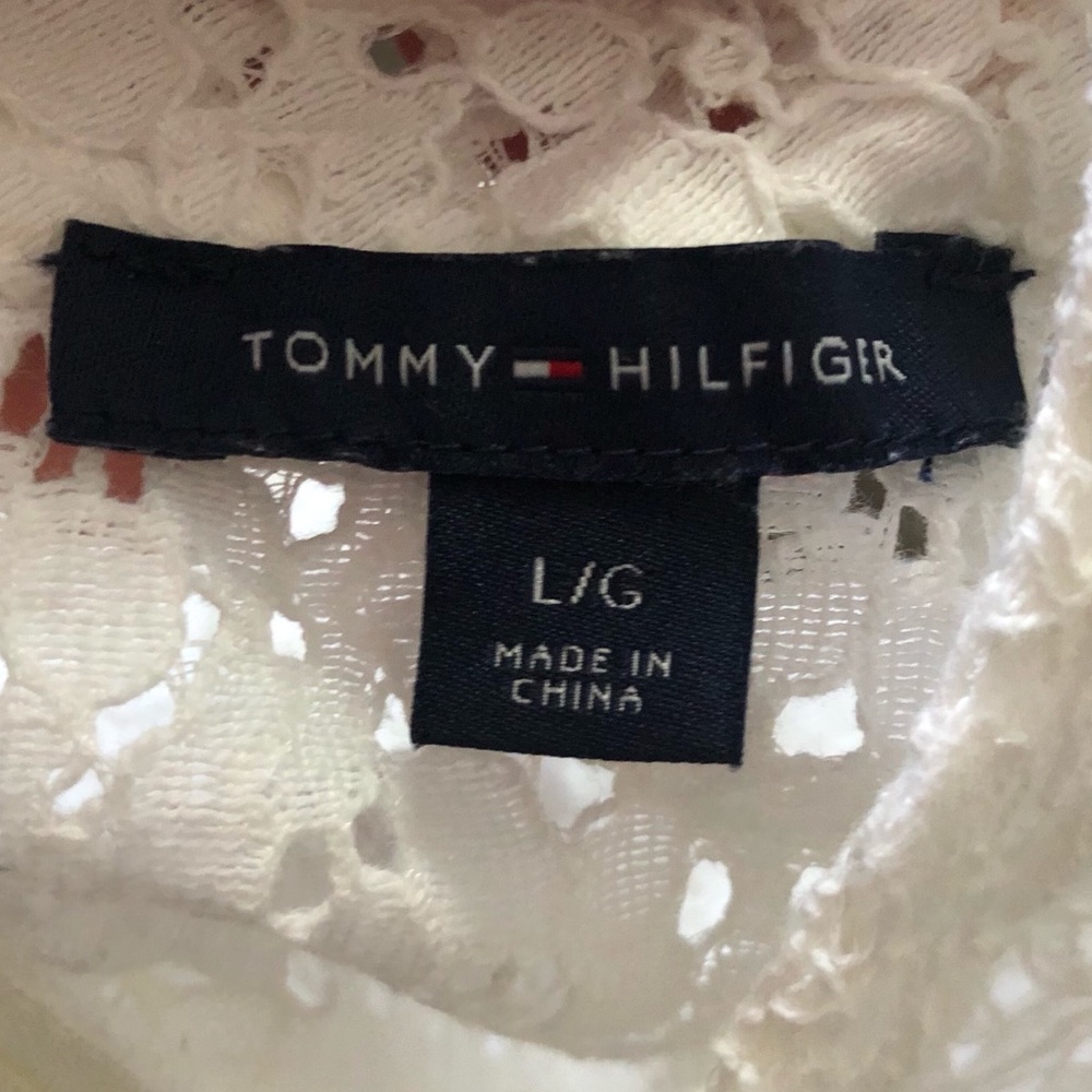 TOMMY HILFIGER Women's White Lace Blouse Top Lg - Picture 6 of 6